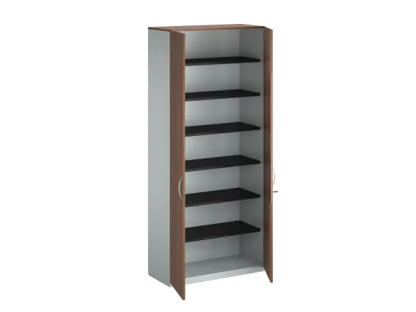Armoire placage bois/mélaminé FrameOne II Manager - h. 229 x l. 100 cm - 6 tablettes métal - portes battantes