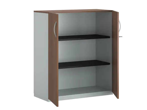 Armoire placage bois/mélaminé FrameOne II Manager - h. 116,5 x l. 100 cm - 2 tablettes métal - portes battantes