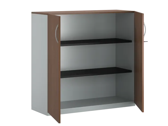 Armoire placage bois/mélaminé FrameOne II Manager - h. 116,5 x l. 120 cm - 2 tablettes métal - portes battantes