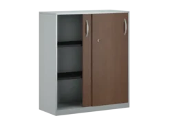 Armoire placage bois/mélaminé FrameOne II Manager - h. 116,5 x l. 100 cm - 4 demi-tablettes métal - portes