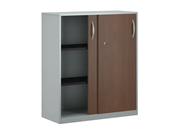 Armoire placage bois/mélaminé FrameOne II Manager - h. 116,5 x l. 100 cm - 4 demi-tablettes métal - portes