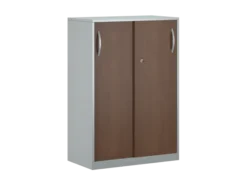 Armoire placage bois/mélaminé FrameOne II Manager - h. 116,5 x l. 80 cm - 2 tablettes métal - portes couliss.