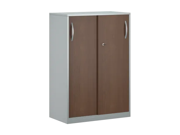 Armoire placage bois/mélaminé FrameOne II Manager - h. 116,5 x l. 80 cm - 2 tablettes métal - portes couliss.