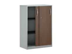 Armoire placage bois/mélaminé FrameOne II Manager - h. 116,5 x l. 80 cm - 2 tablettes métal - portes couliss.
