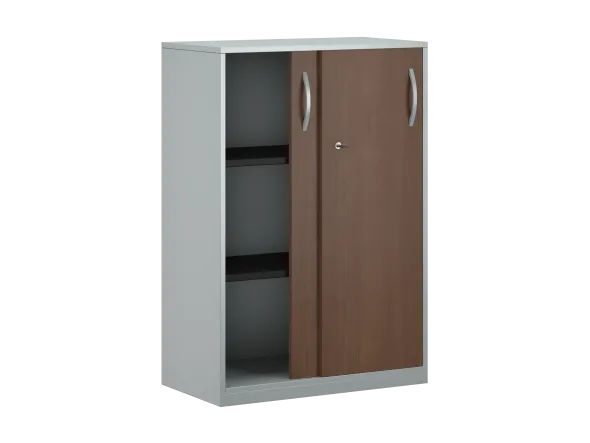 Armoire placage bois/mélaminé FrameOne II Manager - h. 116,5 x l. 80 cm - 2 tablettes métal - portes couliss.