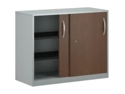 Armoire placage bois/mélaminé FrameOne II Manager - h. 79 x l. 100 cm - 4 demi-tablettes métal - portes