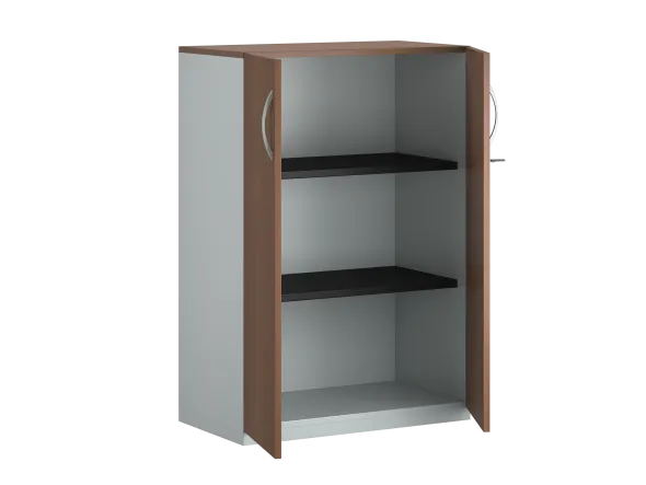 Armoire placage bois/mélaminé FrameOne II Manager - h. 116,5 x l. 80 cm - 2 tablettes métal - portes battantes
