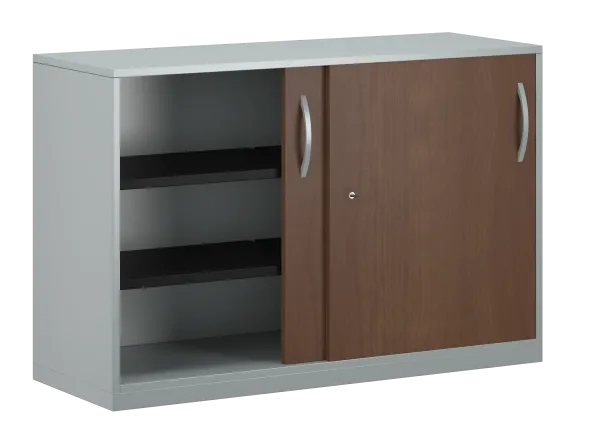 Armoire placage bois/mélaminé FrameOne II Manager - h. 79 x l. 120 cm - 4 demi-tablettes métal - portes