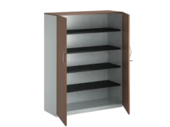 Armoire placage bois/mélaminé FrameOne II Manager - h. 154 x l. 120 cm - 4 tablettes métal - portes battantes