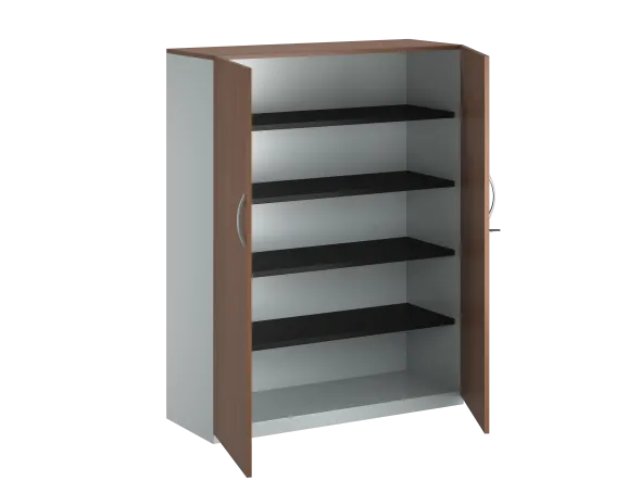 Armoire placage bois/mélaminé FrameOne II Manager - h. 154 x l. 120 cm - 4 tablettes métal - portes battantes