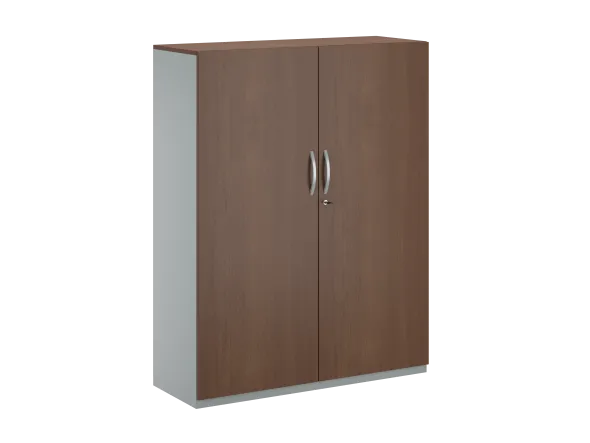 Armoire placage bois/mélaminé FrameOne II Manager - h. 154 x l. 120 cm - 4 tablettes métal - portes battantes