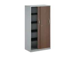 Armoire placage bois/mélaminé FrameOne II Manager- h. 154 x l. 80 cm - 4 tablettes métal - portes coulissantes