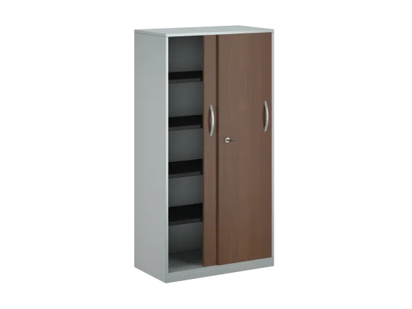 Armoire placage bois/mélaminé FrameOne II Manager- h. 154 x l. 80 cm - 4 tablettes métal - portes coulissantes