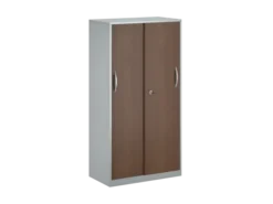 Armoire placage bois/mélaminé FrameOne II Manager- h. 154 x l. 80 cm - 4 tablettes métal - portes coulissantes