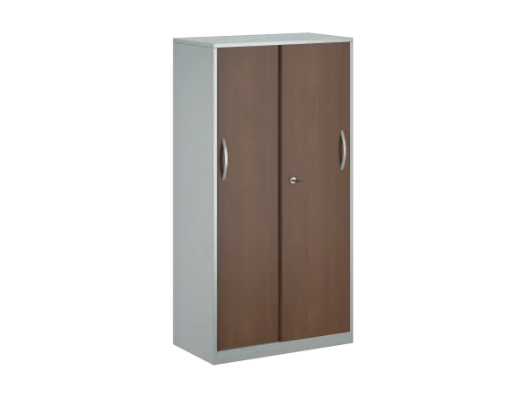 Armoire placage bois/mélaminé FrameOne II Manager- h. 154 x l. 80 cm - 4 tablettes métal - portes coulissantes