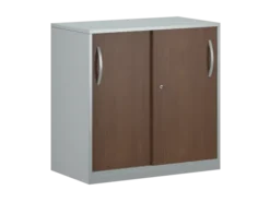 Armoire placage bois/mélaminé FrameOne II Manager - h. 79 x l. 80 cm - 2 tablettes métal - portes coulissantes