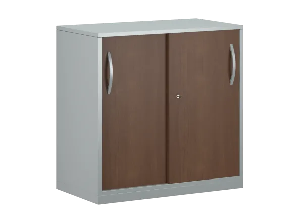 Armoire placage bois/mélaminé FrameOne II Manager - h. 79 x l. 80 cm - 2 tablettes métal - portes coulissantes
