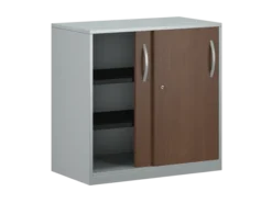 Armoire placage bois/mélaminé FrameOne II Manager - h. 79 x l. 80 cm - 2 tablettes métal - portes coulissantes