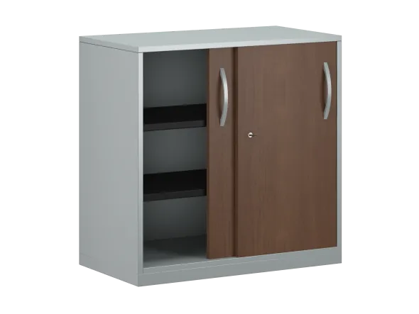 Armoire placage bois/mélaminé FrameOne II Manager - h. 79 x l. 80 cm - 2 tablettes métal - portes coulissantes