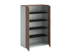 Armoire placage bois/mélaminé FrameOne II Manager - h. 154 x l. 100 cm - 4 tablettes métal - portes battantes