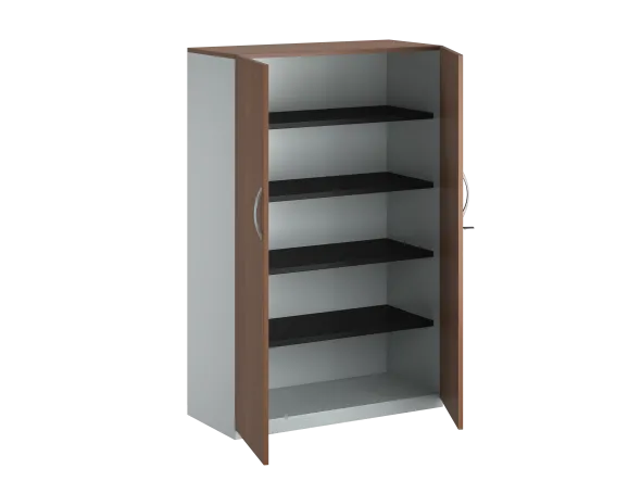 Armoire placage bois/mélaminé FrameOne II Manager - h. 154 x l. 100 cm - 4 tablettes métal - portes battantes