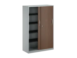Armoire placage bois/mélaminé FrameOne II Manager - h. 154 x l. 100 cm - 8 demi-tablettes métal - portes
