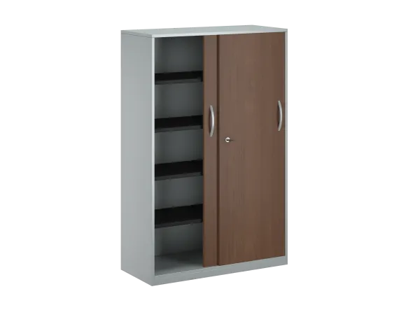 Armoire placage bois/mélaminé FrameOne II Manager - h. 154 x l. 100 cm - 8 demi-tablettes métal - portes