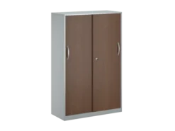 Armoire placage bois/mélaminé FrameOne II Manager - h. 154 x l. 100 cm - 8 demi-tablettes métal - portes