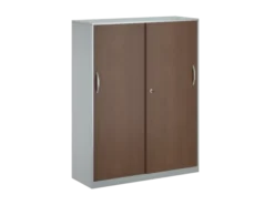 Armoire placage bois/mélaminé FrameOne II Manager - h. 154 x l. 120 cm - 8 demi-tablettes métal - portes