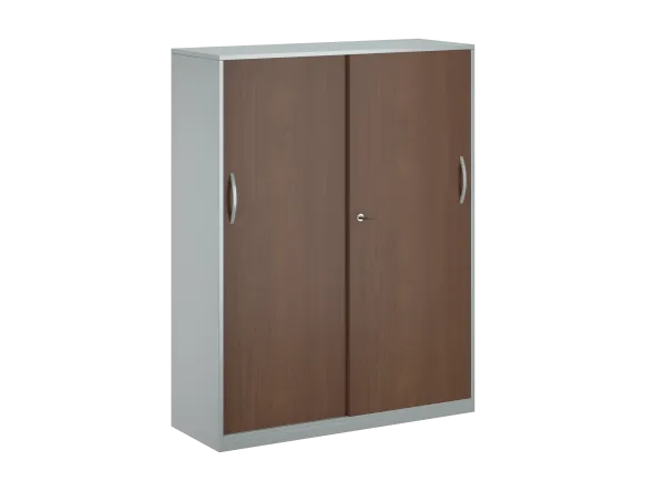 Armoire placage bois/mélaminé FrameOne II Manager - h. 154 x l. 120 cm - 8 demi-tablettes métal - portes