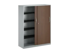 Armoire placage bois/mélaminé FrameOne II Manager - h. 154 x l. 120 cm - 8 demi-tablettes métal - portes