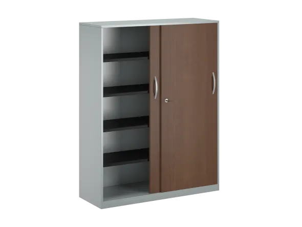 Armoire placage bois/mélaminé FrameOne II Manager - h. 154 x l. 120 cm - 8 demi-tablettes métal - portes