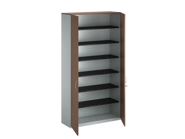 Armoire placage bois/mélaminé FrameOne II Manager - h. 229 x l. 120 cm - 6 tablettes métal- portes battantes