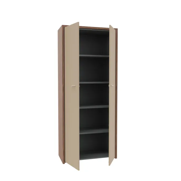 Armoire placage bois Quadri Prestige - h. 217 x l. 92 cm - 4 tablettes mélaminé - 2 portes battantes laquées