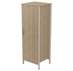 Armoire 1 porte - Naya - l. 65,6 x h. 185,5 x pr. 60,9 cm - mi-penderie et mi-lingère - structure hêtre teinté