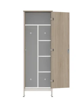 Armoire 1 porte - Naya - l. 65,6 x h. 185,5 x pr. 60,9 cm - mi-penderie et mi-lingère - structure hêtre teinté