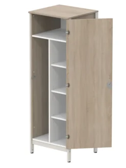Armoire 1 porte - Naya - l. 65,6 x h. 185,5 x pr. 60,9 cm - mi-penderie et mi-lingère - structure hêtre teinté