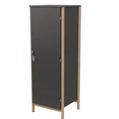 Armoire 1 porte - Naya - l. 65,6 x h. 185,5 x pr. 60,9 cm - mi-penderie et mi-lingère - structure hêtre verni naturel