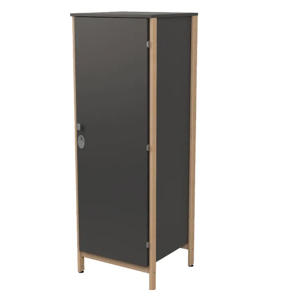 Armoire 1 porte - Naya - l. 65,6 x h. 185,5 x pr. 60,9 cm - mi-penderie et mi-lingère - structure hêtre verni naturel