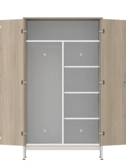Armoire 2 portes - Naya - l. 105,6 x h. 185,5 x pr. 60,9 cm- mi-penderie et mi-lingère - structure hêtre teinté