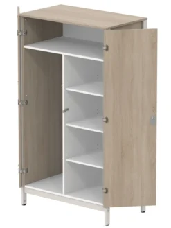 Armoire 2 portes - Naya - l. 105,6 x h. 185,5 x pr. 60,9 cm- mi-penderie et mi-lingère - structure hêtre teinté