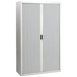Armoire à rideaux démontable Bruneau - h. 200 x l. 120 cm - 4 tablettes fermeture rideau - corps gris/rideau coloris
