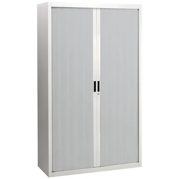 Armoire à rideaux démontable Bruneau - h. 200 x l. 120 cm - 4 tablettes fermeture rideau - corps gris/rideau coloris