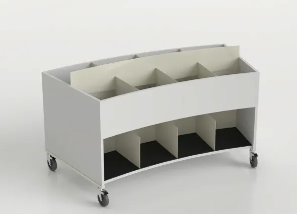 Bac à BD courbe sur roulettes Nova - adulte - l. 120 cm - 2 niveaux - 8 cases et 8 niches
