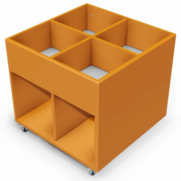 Bac à BD sur roulettes Magisteo - enfant - 4 cases l. 64 x h. 61 x pr. 64 cm - avec réserve