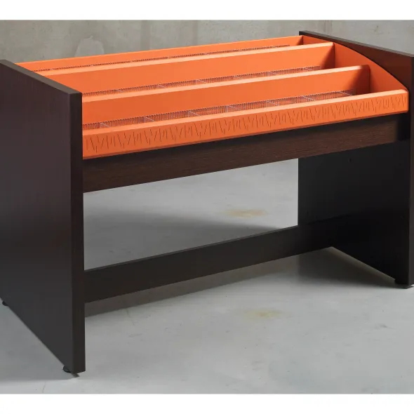 Bac à CD et DVD sur pieds mélaminé Magisteo - adulte - 3 niveaux - l. 120 cm