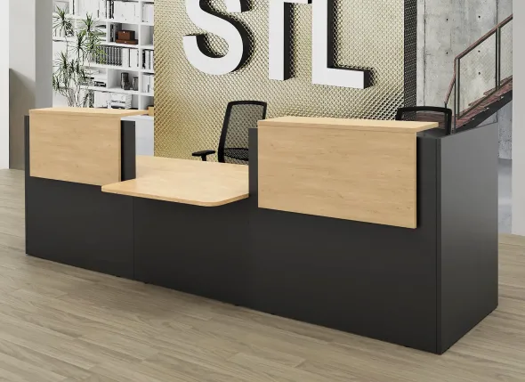 Banque d'accueil droite Ola - l. 242,5 x pr. 115 cm - avec comptoir bas PMR