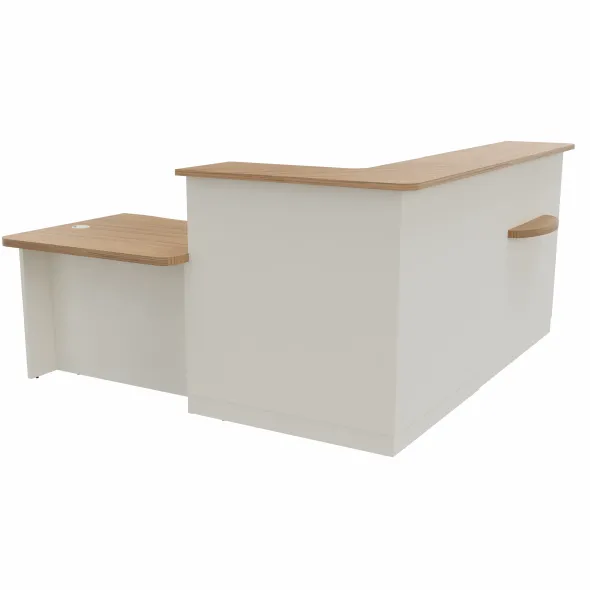 Banque d'accueil en L Epure - l. 225 x pr. 205 cm - angle à droite côté utilisateur - comptoir bas PMR
