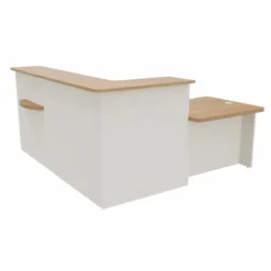 Banque d'accueil en L Epure - l. 225 x pr. 205 cm - angle à gauche côté utilisateur - comptoir bas PMR