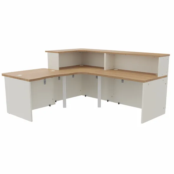 Banque d'accueil en L Epure - l. 225 x pr. 205 cm - angle à gauche côté utilisateur - comptoir bas PMR